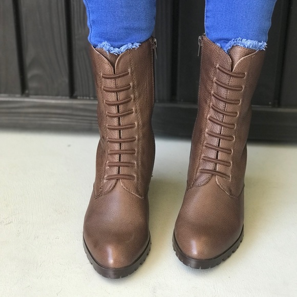 Texas Coffee Leather Distressed Combat Moto Boots - Picture 3 of 8